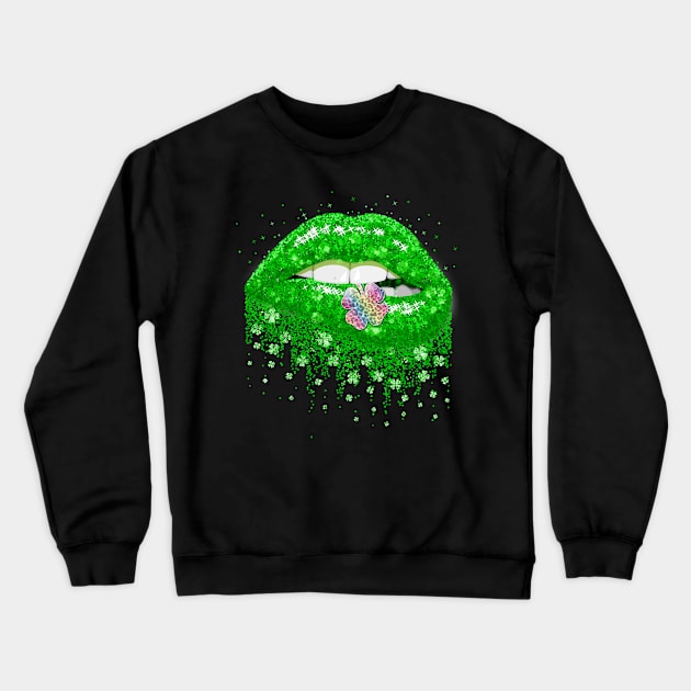 Green Lips Sexy Irish Rainbow Leopard Shamrock St Patricks Day Crewneck Sweatshirt by springins